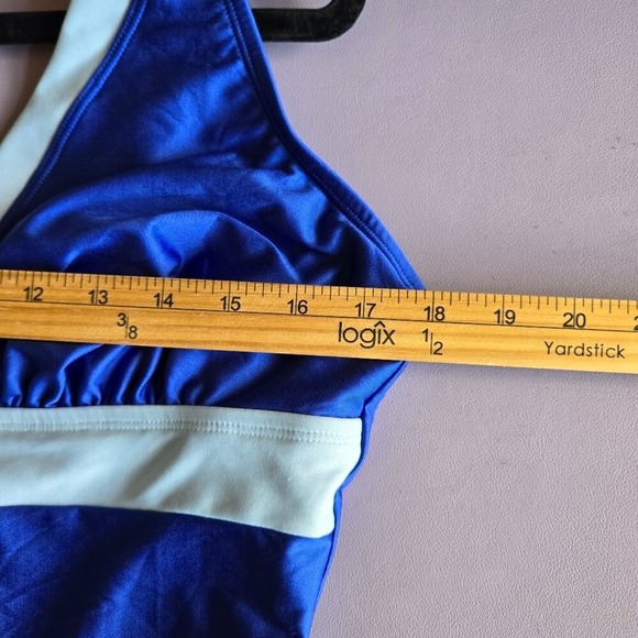 DKNY Plunging Blue Colorblock Swimsuit Size 16 Summer Vacation Minimalist Chic - Picture 6 of 8